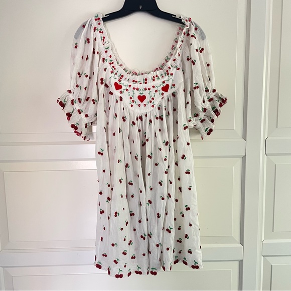 New! For Love & Lemons White & Red Beaded Cherry Slip Mini Dress 26989 - Picture 6 of 15